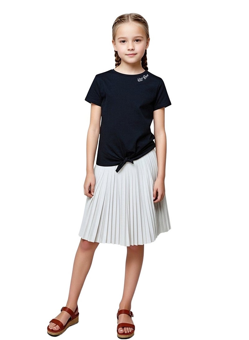 WiNi BEE Girls T-Shirt | Short Sleeve with Front Tie Detail | Black Top with 'Girls Club' Sequins & Floral Graphics | Cute Casual Tee for Ages 8-10, 10-12, 12-14, 14-16 Years - Image 2